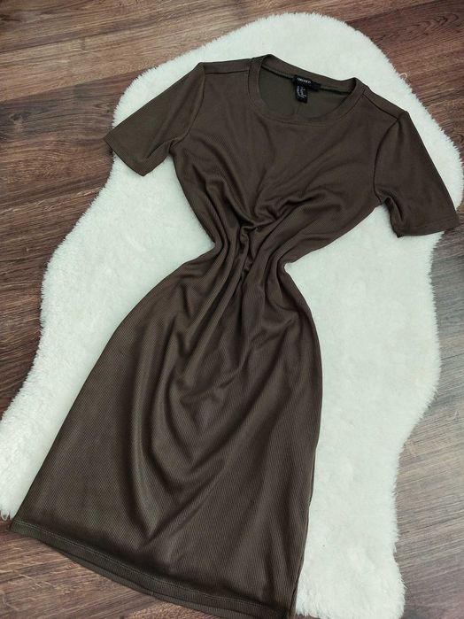 Forever21 sukienka w prążek khaki krótki rękawek xs s