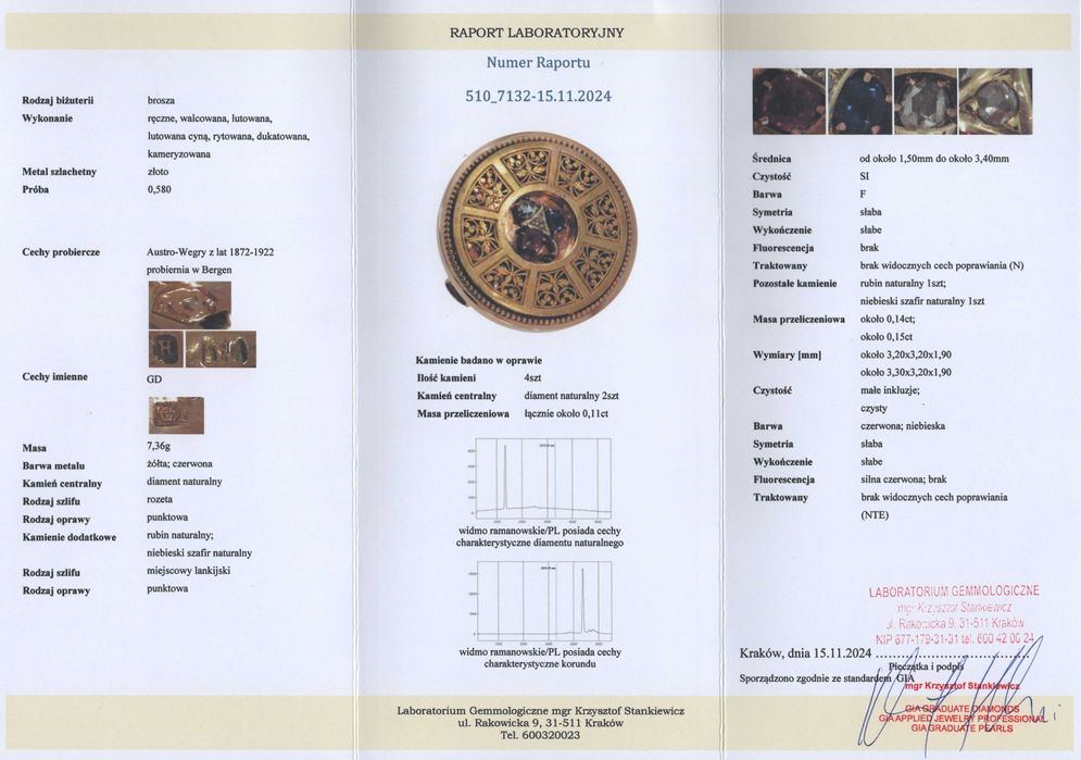Broszka 7,36g - Diamenty - Niepoprawiany Rubin i Szafir - AUSTRO-WĘGRY