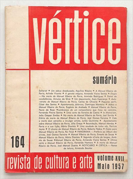 VÉRTICE nº146 – Revista de Cultura e Arte. Volume XVII Maio 1957. “Visado pela Comissão de Censura”. Em muito bom estado geral.