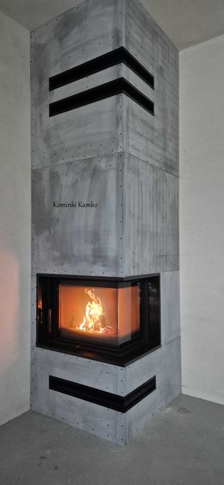 Kominek firmy Kratki Floki S narożny z zabudową