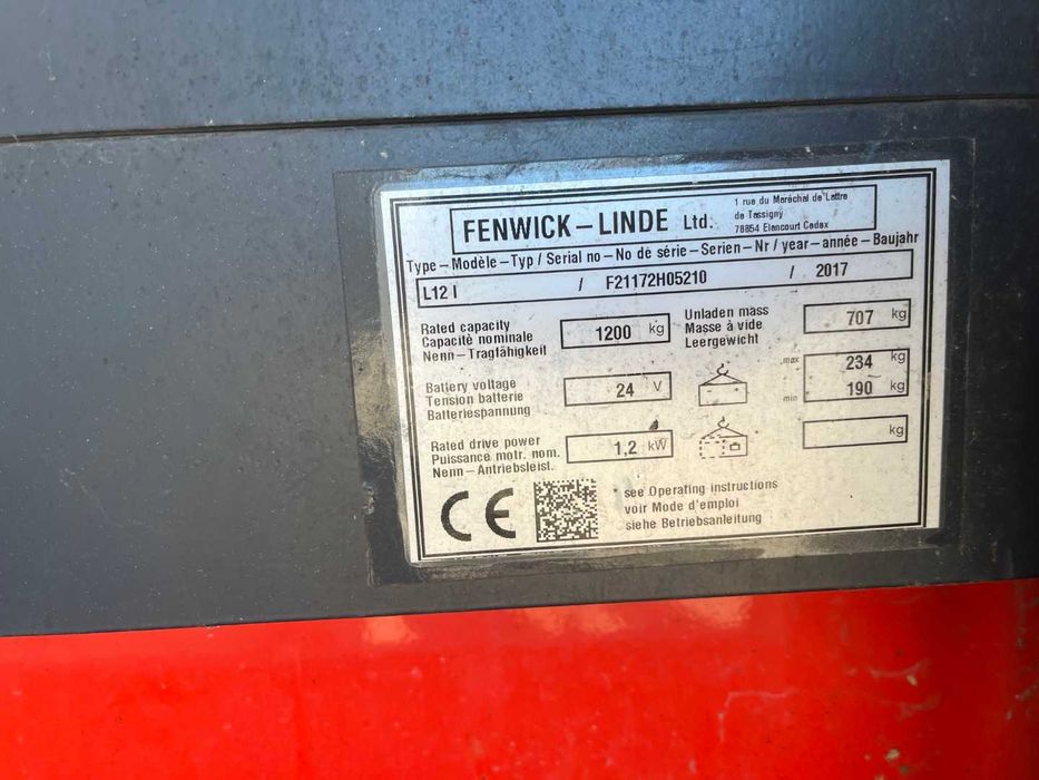 Paleciak z masztem Linde L12I Standard 2,4 m 2017 rok TYLKO 270 h
