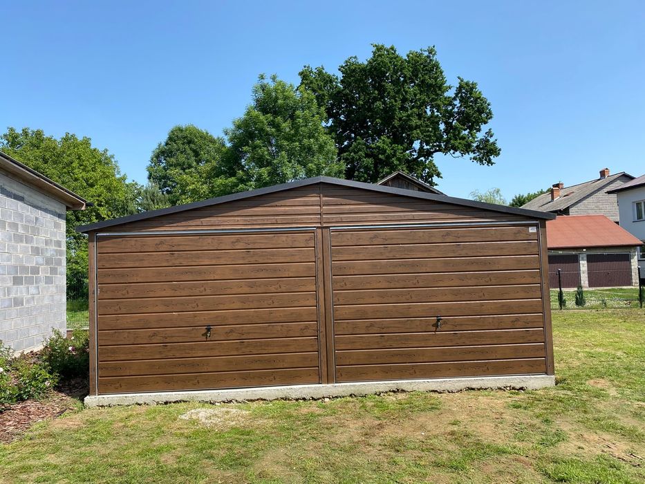 Garaż blaszany 6x5, drewnopodobny, profil zamknięty ocynkowany.