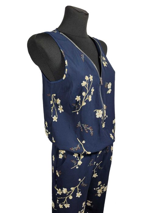 Nowy elegancki granatowy kombinezon 34,XS wzór kwiaty BonPrix BPC