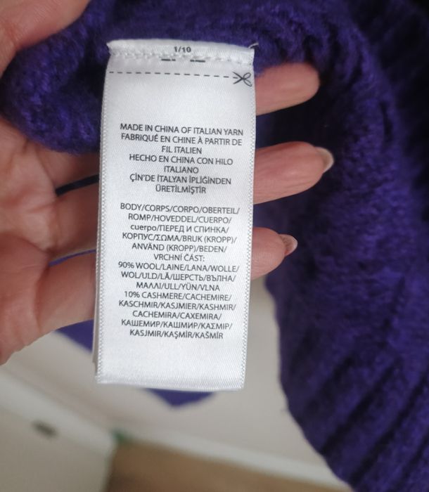Sweter wełniany wool kaszmir fioletowy  warkocz Polo Ralph Lauren 34