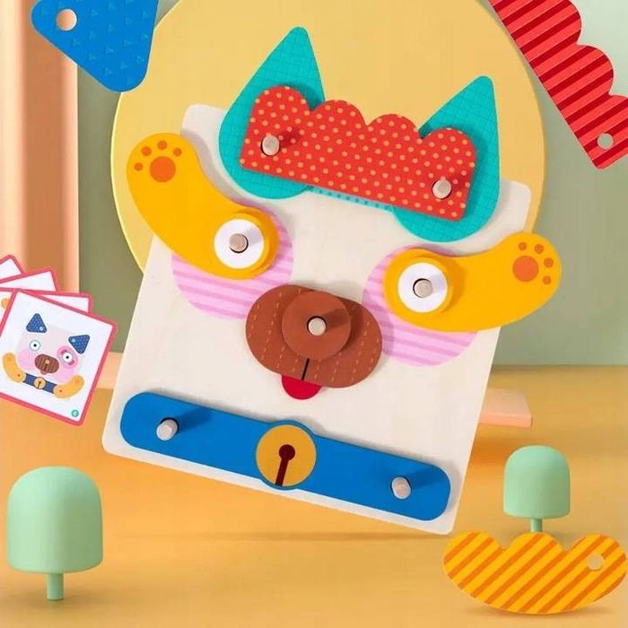 Drewniana Układanka Manipulacyjna Montessori Buźki