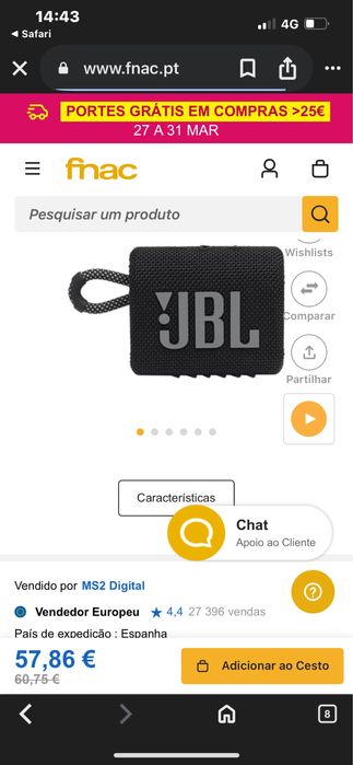 Coluna JBL go3 sem carregador