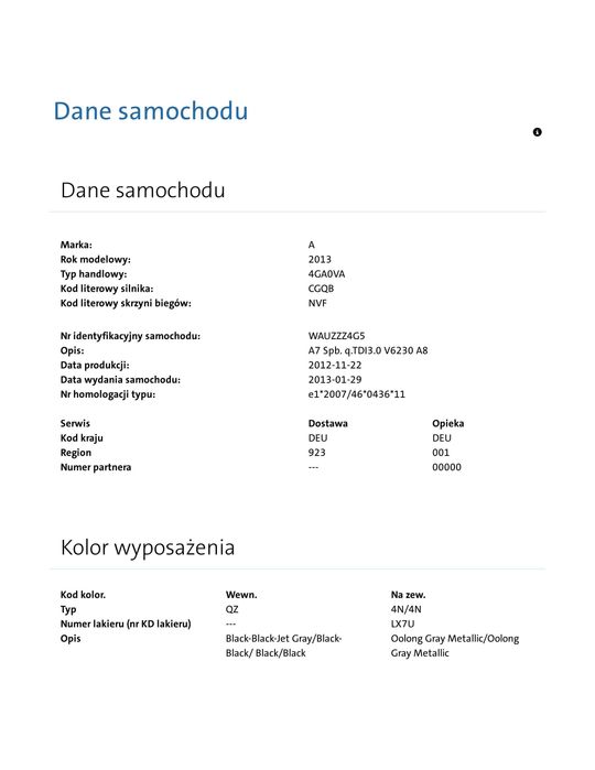 VW AUDI PORSCHE SEAT SKODA Historia serwisowa po VIN w PDF