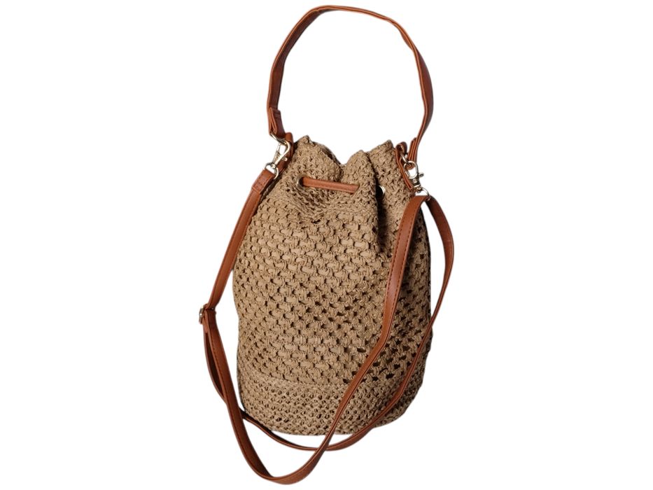 Brązowa Torebka Damska Listonoszka Na Ramię, Worek Damski Wiklina