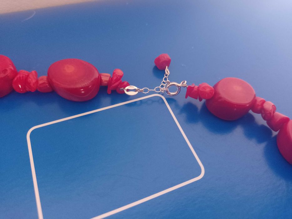 Koral naturalny czerwony sznur srebro925 naszyjnik 1