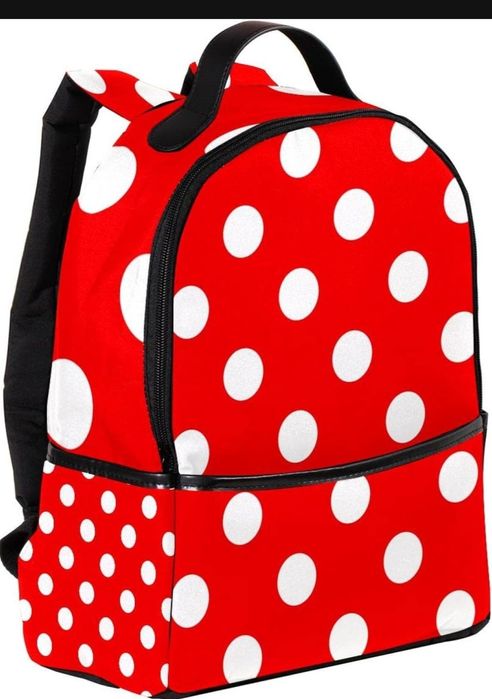 NOWY plecak biało czerwone groszki