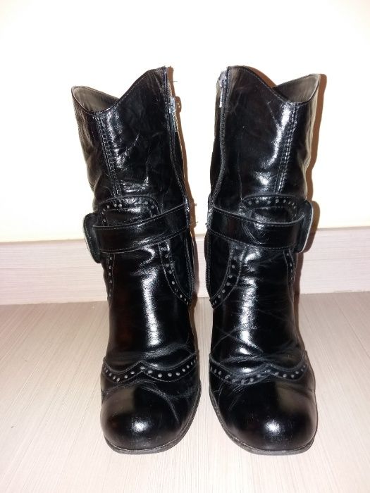 Sprzedam ładne buty DAMSKIE KOZACZKI SKÓRZANE CZARNE, rozm. 37