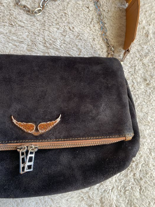 Zadig & Voltaire Rocky Bag - Black Leather & Suede with Orange Handle