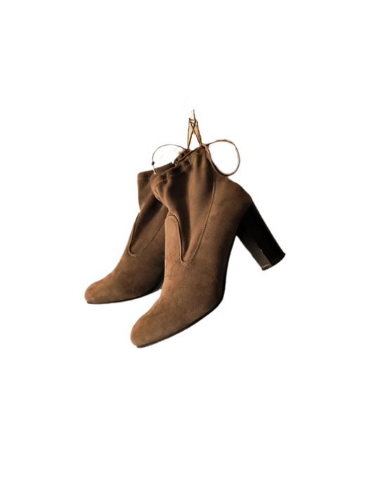 Brązowe botki zamszowe na obcasie 38 – bardzo dobry stan