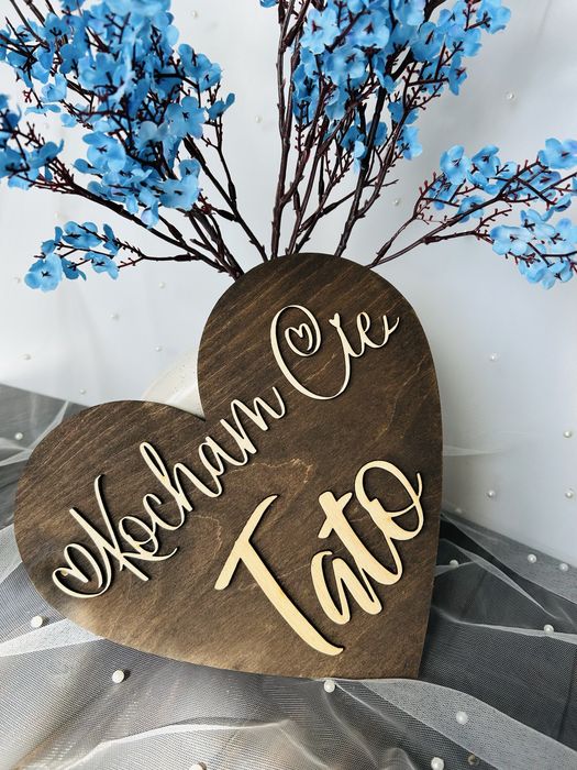 Drewniana tabliczka serce z napisem Kocham Cię Tato