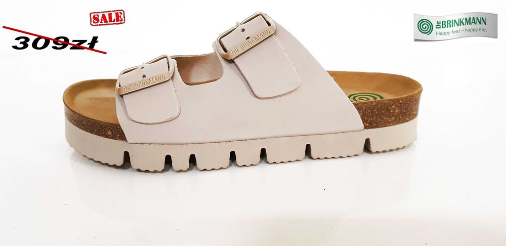 Klapki damskie Dr Brinkmann offwhite komfort rozmiary 36,37,38,39,40