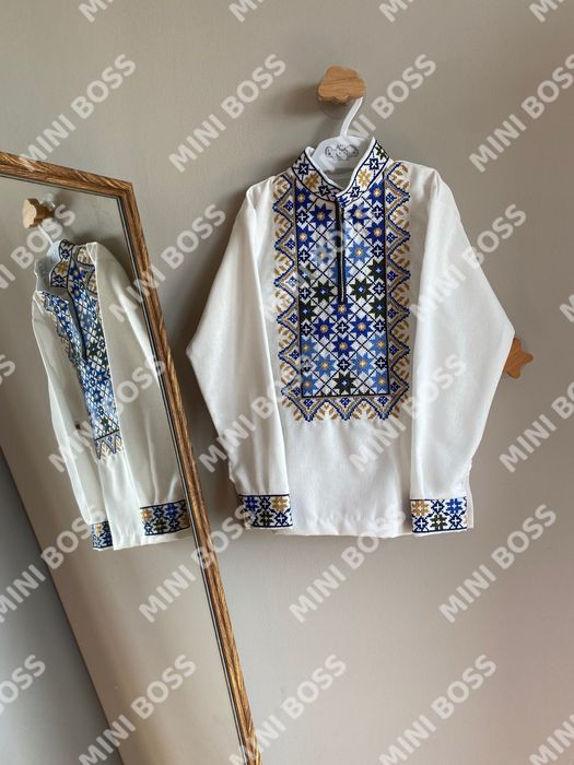 Лляна дитяча вишиванка для хлопчика з довгим рукавом