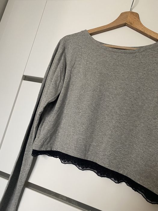 Bluzka z dlugim rekawem crop top preska s z koronką