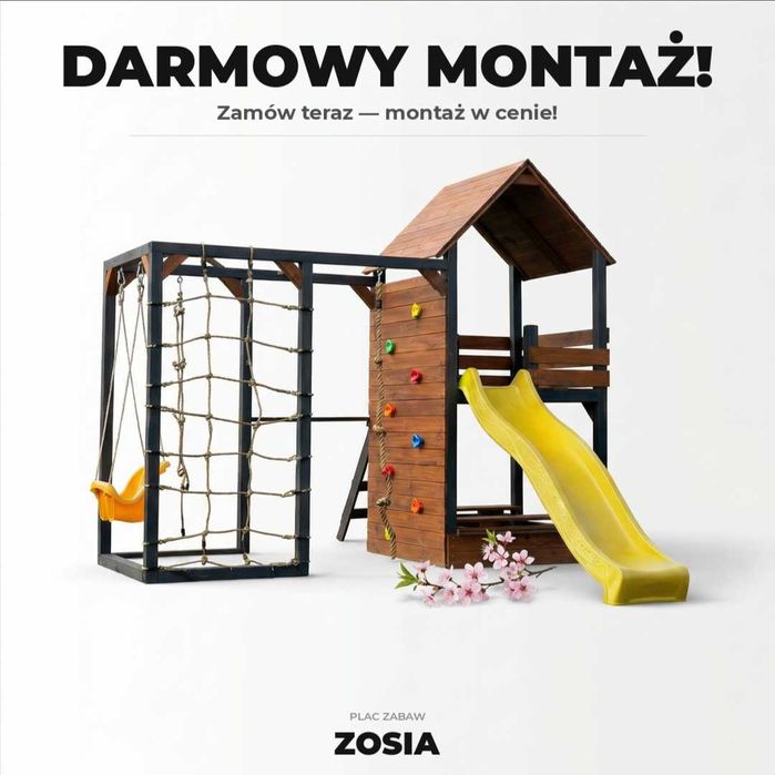Plac zabaw - Zosia - Drewniany - Domek - Zjeżdżalnia