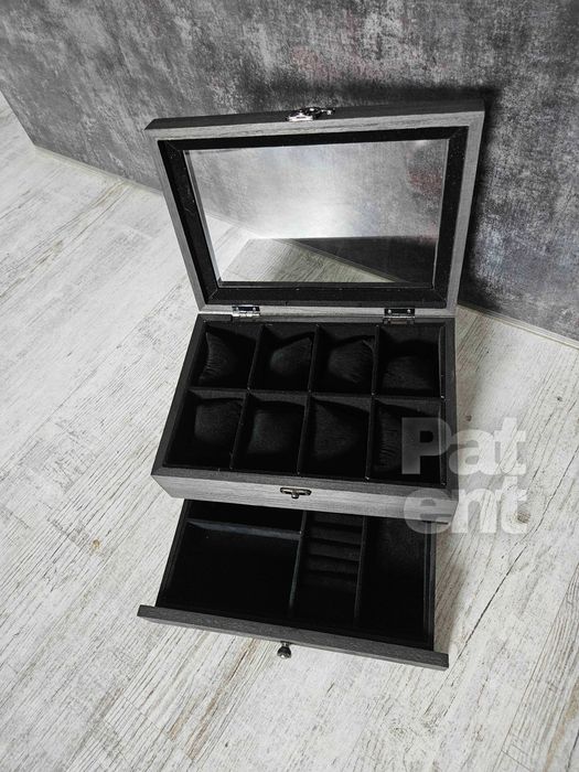 Szkatułka organizer kuferek na biżuterię zegarki czarna na prezent