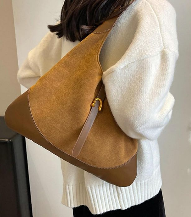 Stylowa torba z brązowego zamszu i skóry ekologicznej