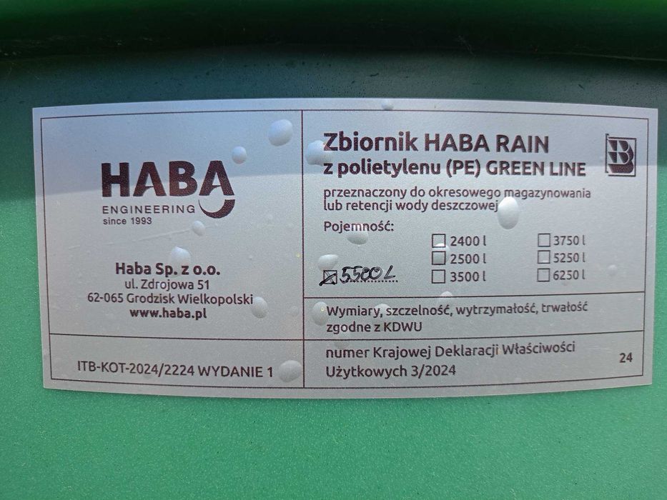 Zbiornik na deszczówkę HABA 5500 litrów