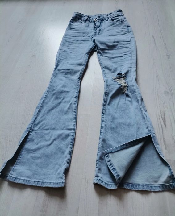 Jeansy dzwony niebieskie XXS petite #wiosenny hit #158 #85% bawełna