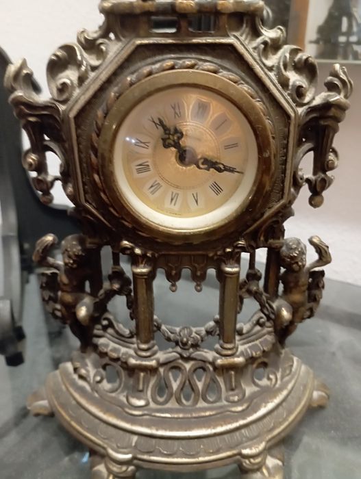 Relógio de Mesa Vintage Mercedes  Estilo Barroco / Rococó em Bronze/Latão