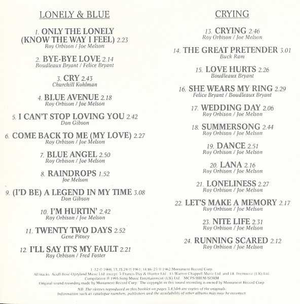 Roy Orbison – Lonely & Blue / Crying - CD 1993