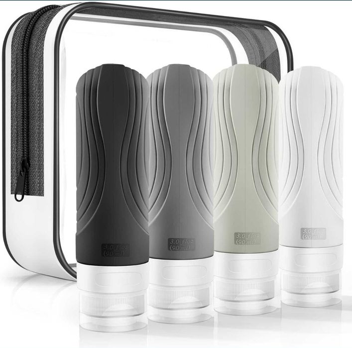 Buteleczki podróżne na kosmetyki, silikonowe pojemniki, 90 ml x 4 szt.