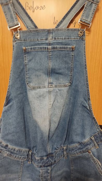 Ogrodniczki ciążowe spodnie jeansowe jeansy acid wash Bonprix Mama