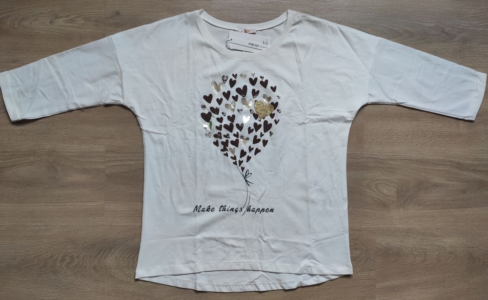 Nowa bawełniana bluzka balon z serc rękaw 3/4 MEGi S/M