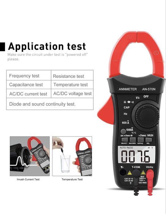 Cyfrowy cęgowy multimetr, 6000 zliczeń TRMS automatyczny