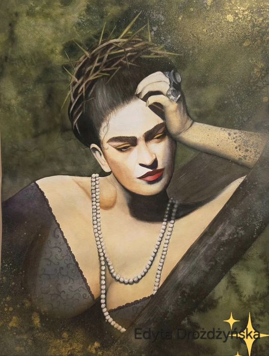 Obraz Akwarela 60x45cm Frida Kahlo kobieta awangarda