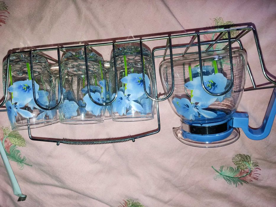 Набір чайник заварник та стакани 6 шт. на металевій підставці