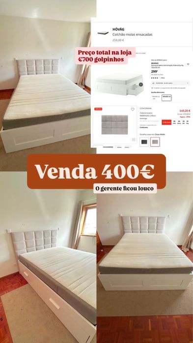 Cama Ikea com  Colchão e Cabeceira