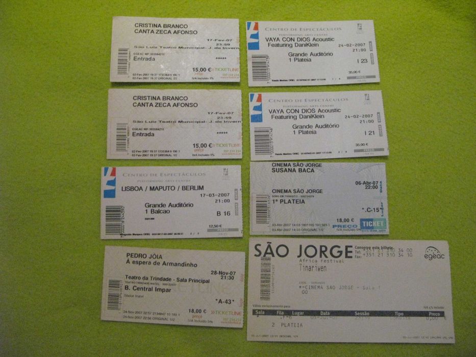 Bilhetes antigos de concertos para Colecionadores