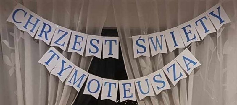 Chrzest Święty Tymoteusza girlanda, ozdoby, literki