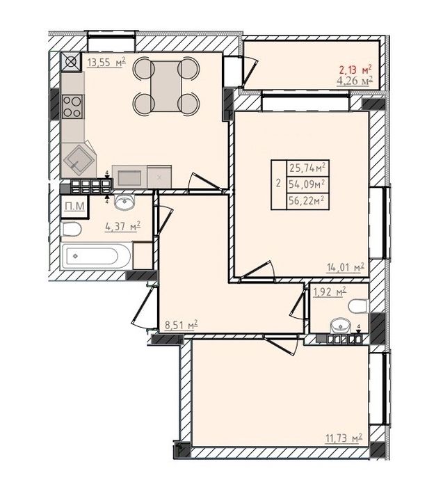 2-rooms apartment apartment by the address st. Vozrozhdenie (area 57 m²) - Atlanta.ua - photo 2
