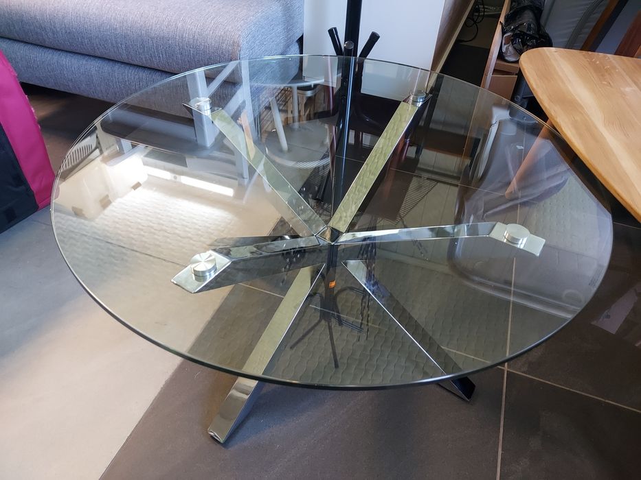 Stolik kawowy ława okrągły szkło 82cm + stal chromowana NOWY