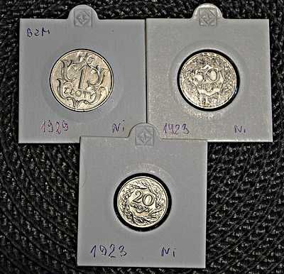 Zestaw monet  2RP rok 1929  - 1 zł , 50 gr - 1923 , 20 gr - 1923