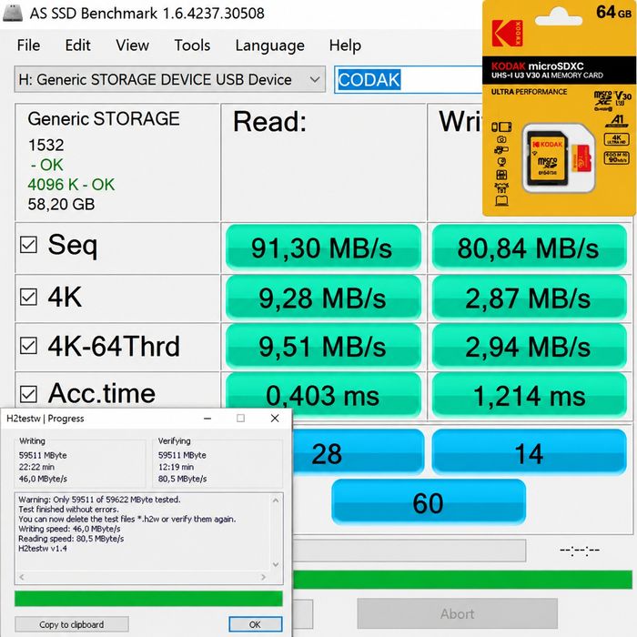 Karta pamięci KODAK 64GB GB MicroSD SDXC C10 V30 U3 A1 4K PREMIUM Chip Kraków Wysyłka