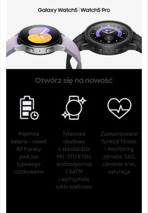 Samsung Galaxy Watch 5 Pro 45mm (wifi) nowy, gwarancja, titanium black