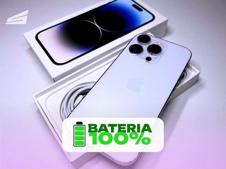 iPhone 14 PRO 128GB Srebrny | Paragon | BEZPIECZNY ZAKUP W STARKS | NOWA BATERIA 100% | Wszystko w cenie ZERO DOPŁAT