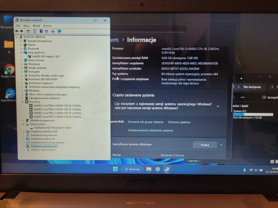 Laptop Asus K541U Intel i3 8GB Ram, SSD 120GB - Super Stan