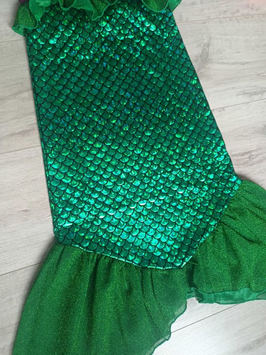Nowy strój! Syrenka Ariel + PERUKA + biżuteria! r. 122/128