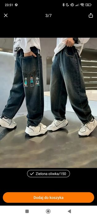 140/146 szerokie spodnie jeansowe skate drip modne