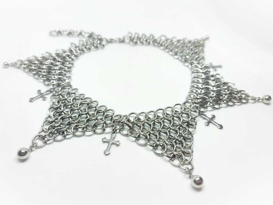 Choker stal chirurgiczna chainmail krzyże Gotycki naszyjnik  medieval