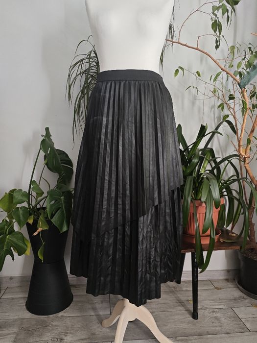 Spódnica Rivier island skórzana plisowana długa retro vintage czarna a