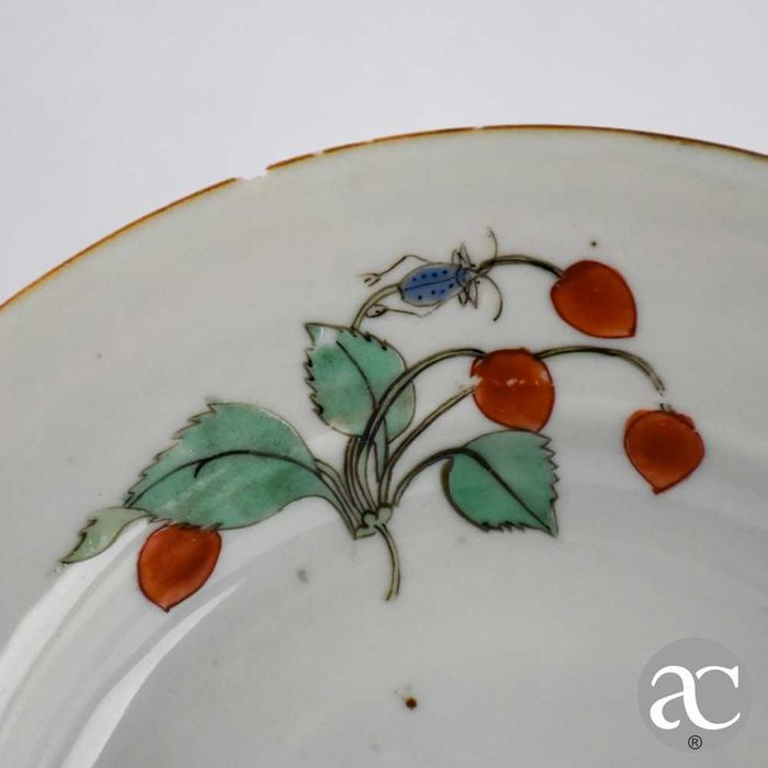 Prato porcelana China período Yongzheng séc. XVIII, flores e inseto n3