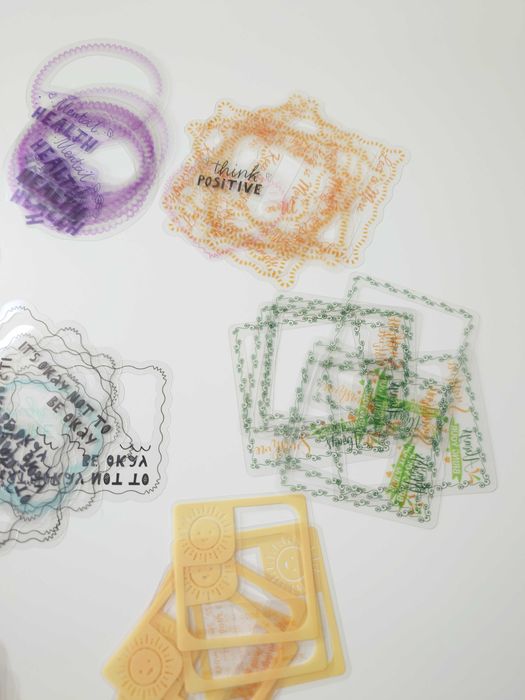Zestaw naklejek przezroczystych PET ramki motywacyjne scrapbooking